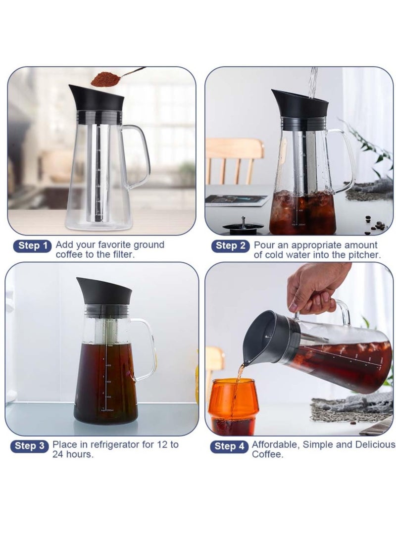 Cold Brew Coffee Maker, 1400ml Iced coffee maker Machine, with Removable 304 Stainless Steel Fine Mesh Infuser, Cold Brew Coffee Iced Hot Tea Maker - Image 5